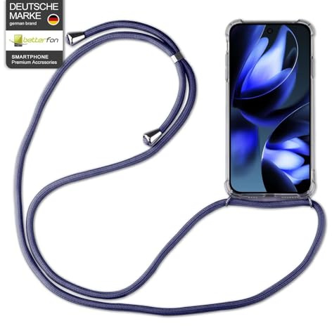 Handykette Hülle kompatibel mit Google Pixel 9A | Smartphone Hülle Case mit Band | Handyhülle Handyband zum Umhängen | Blau