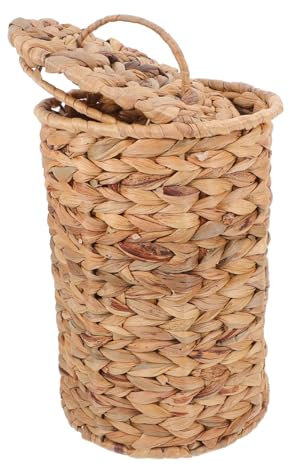 HOOTNEE Bote De Basura De Mimbre Natural Con Tapa y Decorativo Para Baño Dormitorio y Oficina Reciclaje y Organización Casa
