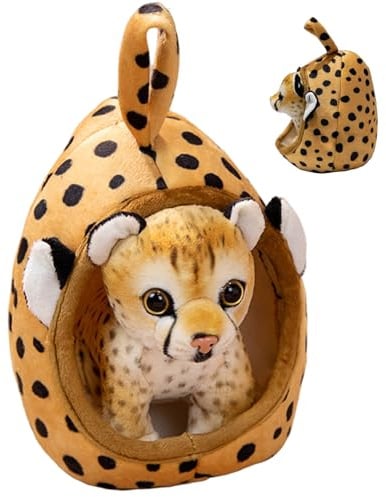 Pesoncarl Leopard gefülltes Tier, 7 Zoll realistisches Leopard -Plüsch mit Haustiernest, weiche PP -Baumwollplüschspielzeug für Jungen Mädchen Geburtstagsfeiern Geschenk, Stofftiere
