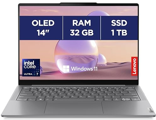 Lenovo Yoga Slim 7 14IMH9 - Ordinateur Portable 14'' OLED WUXGA IA (Intel Core Ultra 7 155H, RAM 32Go, SSD 1To, Intel Arc Graphics,Windows 11 Home) Clavier rétroéclairé AZERTY FR - Lunaire Gris