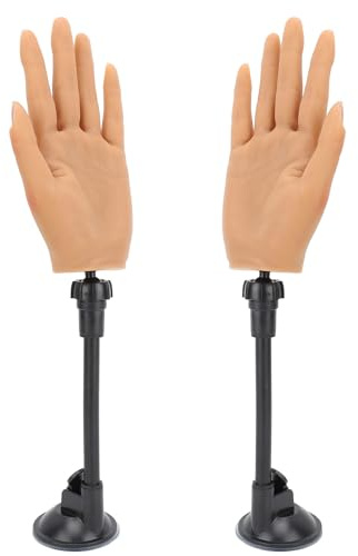 Asixxsix 1 Pair Adjustable Silicone Nail Practice Hand with 2 Pack False Nails and Suction Stand, Flexible Finger Extension Kit for Manicure DIY Art, Training