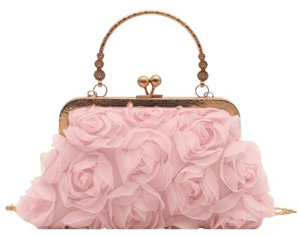ANNUOZE Damen Clutch, Elegante 3D-Rosenspitze Tasche | Vintage Retro Abendtasche, Umhängetasche Schultertasche, Handtasche für formelle Anlässe, Hochzeit, Ball, Party