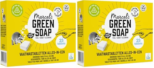 Marcel's Green Soap - Tablettes Pour Lave-Vaisselle - Pastilles Pour Lave-Vaisselle - Feuille dissoluble - Végétalien - 25 pièces (Lot de 2)