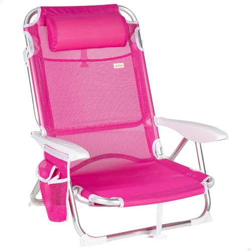 AKTIVE Sedia da spiaggia pieghevole, Fucsia, tessile e alluminio, 51 x 45 x 76 cm, 4 posizioni, schienale alto, 110 kg