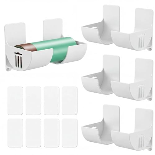 Gtwinsone Lot de 4 Support Sac Poubelle Film Alimentaire Support Rangement Porte Adhésif étagère Murale Boîte Plastique Support Mural Distributeur Sac Poubelle pour Armoire Cuisine Bain (Blanc)