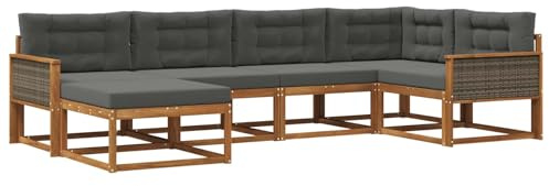 vidaXL Outdoor-Sofagarnitur mit Kissen 6 pcs Natur und Anthrazit, Patio-Sofa, Moderne Outdoor-Sitzgruppe, langlebige Gartenmöbel, wetterfest für die Lounge im Garten