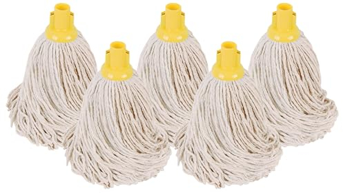 Abbey No.16 Socket Cotton Mop heads Replacement Pack of 5 – Super Absorbent String Mop Universal Screw On Socket - Floor Cleaning Heavy Duty mop head ( Yellow )