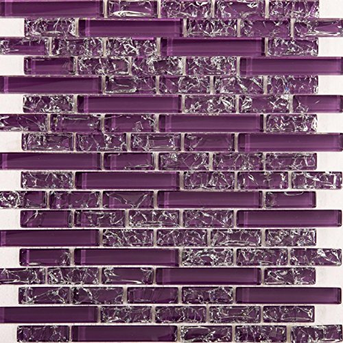Purple Crackle and Plain Glass Mosaic Wall Tile Sheet (MT0168)
