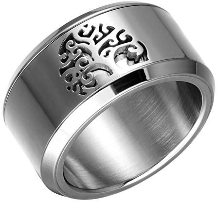 PAMTIER Acier Inoxydable Rétro Creux Arbre de Vie Sceau Anneau Rotatif pour Hommes Femmes Argent Taille 60