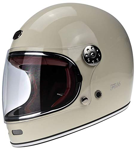 Viper F656 Full Face Motorcycle Helmet Cream ECE Approved Fibre Glass Retro Classic 70s Old Style Racing Crash Bike Protector - Cream - L