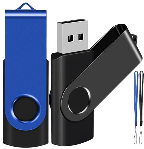 EASTBULL USB Stick 2GB 2Pack USB Memory Stick Pen Drive Flash Drive(Black Blue with Free Lanyard)
