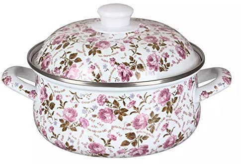 Cocotte Casseruole Casseruola Binaural Articoli for la tavola con Il Coperchio Duro Smalto Coating, Fiore Rosa, Ceramica e induzione Gas Safe (Size : 1.5L)