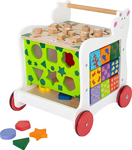 small foot 11841 Lauflernwagen Bär aus Holz, 4-seitiger Spielspaß, ab 1 Jahr, mehrfarbig