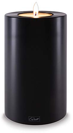 Qult Farluce Trend • Farbe Schwarz • ∅ 10 cm Höhe 18 cm • Teelichthalter in Kerzenform • Kunststoffkerze in Kerzenoptik • Mit Teelichteinsatz • inkl. 1 TLM16 Maxilight Teelicht (für ∅ 10 & 12 cm)