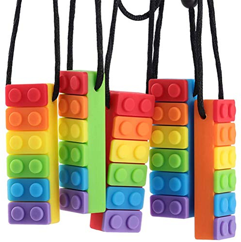 Yeglg 5 x sensorische Kau-Halskette, sensorisches Spielzeug Autismus-Kinder oder Babys ab 3 Monaten, ungiftiges Kau-Halskette Kinder, zum Zahnen von Autistik, Angstzuständen