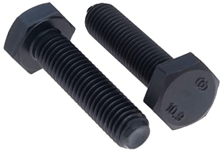 M10x50 Boulons à tête hexagonale, acier à haute résistance, boulons hexagonaux noirs, vis à capuchon pour la construction métallique, machines, bricolage Class 10.9 DIN933 10mm x 50mm (5 pack)