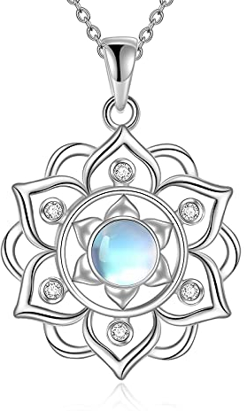 YAFEINI Lotus Kette 925 Sterling Silber Mondstein Lotus Anhänger Halskette Yoga Lotus Schmuck Geschenke für Damen