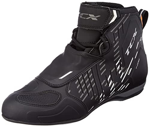 TCX - R04D Waterproof, Herren-Motorradschuhe, Wasserdicht und Zertifiziert mit T-DRY-Membran, Schnürsenkel und Klettverschluss, Obermaterial aus Mesh mit Hot-Melt-Beschichtung, Schwarz/Weiß