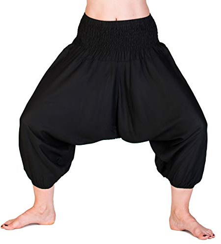 PANASIAM Aladinhose 3/4 Länge - Haremshose Damen & Mädchen - Yogahose | aus 100% Viskose, einfarbig & mit Muster, je nach Körpergröße bei Damen wie Caprihose, bei Kindern (ca. 10-14 J.) länger