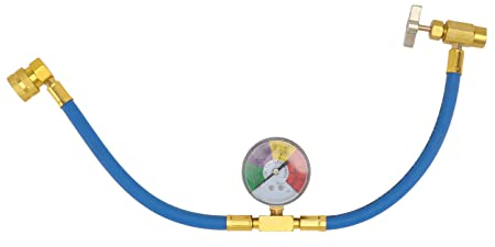 Veemoon R134A AC Kältemittelladungsschlauch mit Gauge Auto Klimaanlage U Ladeschlauch Niederdruckmesszähler mit 1/2 KANN TAP Und R134A Schnellkupplung Auto R134A Kältemittelaufladekit