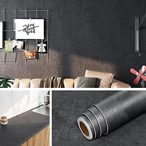 Livelynine Papier Adhesif pour Meuble Cuisine Rouleau Adhesif Decoratif Noir Mat Vinyle Adhesif Meuble Anthracite pour Plan de Travail Armoire Table Papier Peint Adhesif Mural Salon Chambre 40CM x 2M