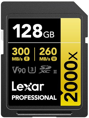 Lexar 128GB (10-Pack) Professional 2000x SDXC Memory Cards, UHS-II, C10, U3, V90, Full-HD & 8K Video, Up To 300MB/s Read, for DSLR, Cinema-Quality Video Cameras (LSD2000128G-KANNU)