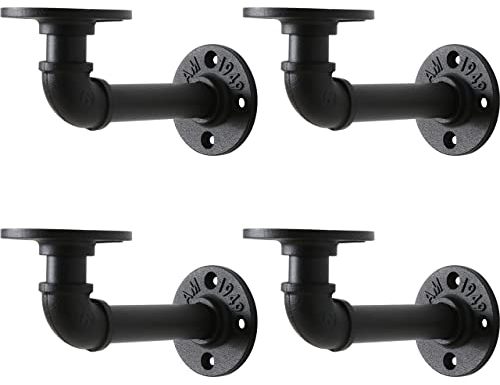 LINKPIPES Rohr Regalhalterungen 4-Pack Industrieregal Vintage Wand montiert schwimmende Regale Heavy Duty dekorative rustikale Regalhalterungen 7.09*3.94 (Schwarz)