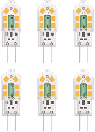 Huoqilin G4 LED 2W Lampe,12V AC/DC 3000K Warmweiss,Ersatz für 20W Halogenlampen,Kein Flackern Stiftsockellampe,Nicht Dimmbar, 6er Pack