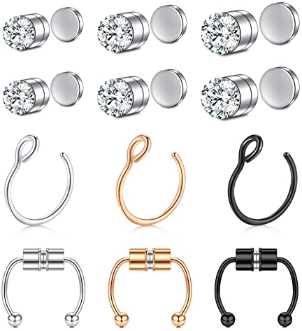 Rajnard Fake Nasenring Fake Nasenpiercing Falsche Nasenstecker Faux Nose Ring Septum Ring Fake Ohr Helix Cartilage Lippe Piercing Ring 12Stück