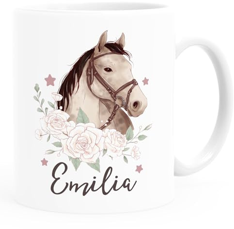SpecialMe® Kinder-Tasse mit Namen personalisiert Pferd Pferdemädchen Geschenk Mädchen Namensgeschenke Weiss standard