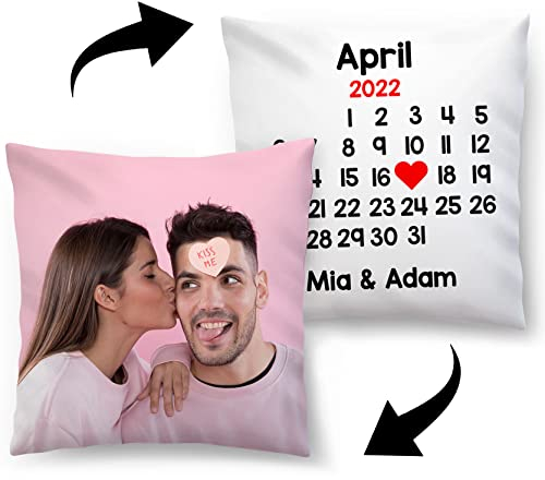 Ferocity Fotokissen 45 x 45 cm + Kalender und QR, aus Microfaser mit Füllung Silikonkügelchen, Fullprint-Druck mit personalisiertem Bild Foto, Kissenbezug mit Reißverschluss [091]