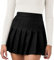 DRESHOW Rétro Jupe Basique Elastique évasée Mini Jupe Plissée Patineuse Décontractée Pour Femmes Filles, Pleated Skirt Black, S