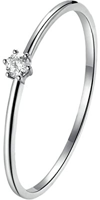 Daesar Ring Frauen Weißgold 750, Trauringe Schmal mit Diamant 0.05ct Solitärring Hochzeitsringe Weißgold Größe 47 (15.0)