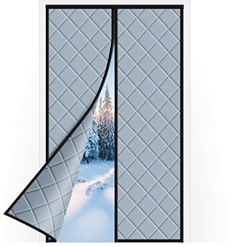 Wothfav Magnetic Thermal Insulated Door Curtain, 90 X 210cm, Weatherproof Thermal Door Cover for Winter, Windproof Soundproofing Folding Door Screen for Bedroom, Auto Close, Grey