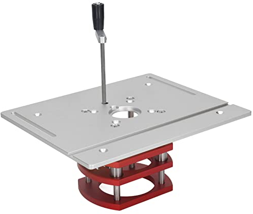 AMONIDA Oberfräsenlift, Universal 64-66mm Spannbereich, 51mm Hub, Silber, Aluminiumlegierung & Edelstahl, Pulverbeschichtet, Holzbearbeitungswerkzeug