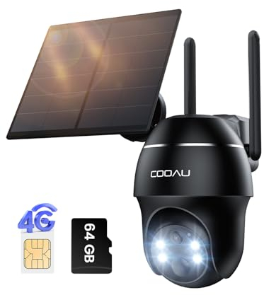 COOAU 4G LTE Cámara Vigilancia Exterior con Sim, 2K 3MP QHD Camara 4G Solar sin Cable con Batería, PTZ 355°/90°, Visión Nocturna, PIR Detección de Movimiento, Audio de Dos Vías, Tarjeta SIM