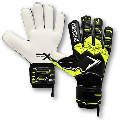 Precision Training Fusion X Flat Cut Finger Protect Football Junior Goalkeeper Gloves, Black, 6
