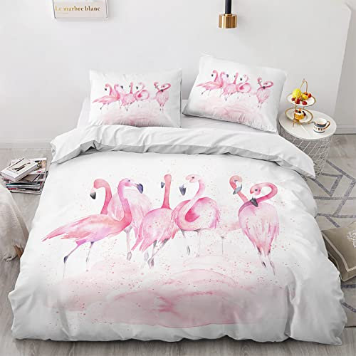 GEDAEUBA Flamingo Bettwäsche 155x220 Sommer - Tiere Bettbezug 155x220 3 teilig, Wendebettwäsche und Kissenbezug 80x80, Weiche & Angenehme Mikrofaser Bettwäsche-Sets mit Reißverschluss
