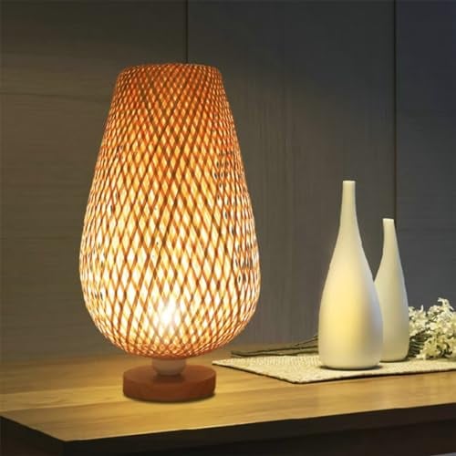 GUANSHAN Bambusgewebte Tischlampe, Zen-Stil, Bambus-Lampenschirm, Tischleuchte, dekorative Tischbeleuchtung, Nachtlicht, Atmosphärenlicht für Schlafzimmer, Wohnzimmer