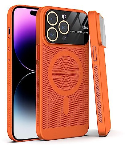 Dqtaoply for iPhone 14 Pro Max Case, Slim Anti-Scratch Phone case -Breathable - Large Window - Glass Lens Camera Protector with Magnetic Cover Compatible with iPhone 14 Pro Max - Orange