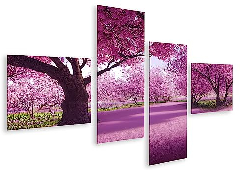 islandburner Bild auf Leinwand Romantischer Tunnel Rosa Sakura Blüte Bäume Frühling Fallende Blüt Bilder Wandbilder Poster JCLU-4LP