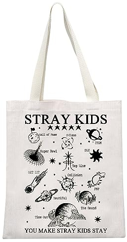 JTOUK K-Pop Lover Gift SKZ K-pop Boy Band Inspired Canvas Tote Bag for Fandom Girls, Stray Tote EU, 13.78 inch x 14.96 inch, Large