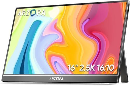 ARZOPA 2.5K Portable Monitor 16 2560x1600 HDR Kickstand Display, 500nits 8bit QHD USB-C HDMI Laptop Monitor, 16:10 IPS Eye Care External Second Screen for Mac PC Phone PS4/5 Xbox Switch - Z1RC