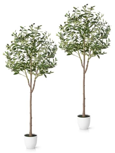 PASCH® 2 x Künstlicher Olivenbaum (150cm) - Stilvoll & Naturgetreu | Künstliche Pflanzen groß | Kunstpflanzen groß: Olive Tree | Olivenbaum künstlich groß für EIN mediterranes Ambiente