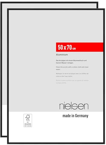 nielsen Bilderrahmen, 50 x 70 cm (2er Set), Aluminium, Schwarz matt, Posterrahmen zum Aufhängen im Hoch- & Querformat, bruchsicheres Kunstglas, Atlanta