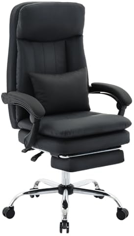 LXRADEO Executive Office Chair,Ergonomic Computer Desk Chair with Footrest, Adjustable Height, 135° Reclining Backrest, Silent Casters High Back Lumbar,Comfortable for Home Office,PU Leather,Black