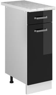 Vicco Meuble Cuisine R-Line, Noir Haute Brillance/Blanc, 30 cm, PT Marbre