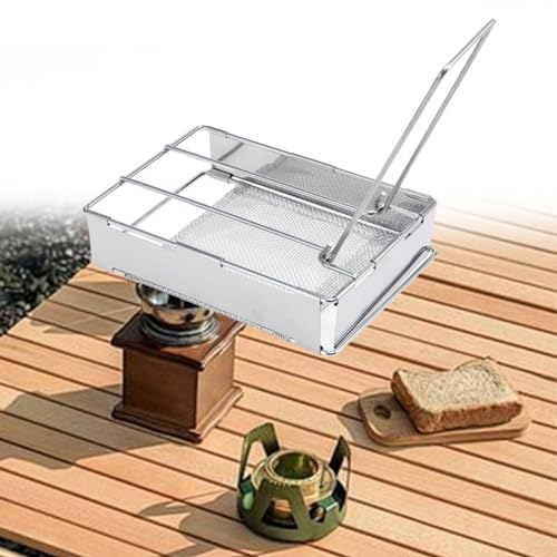 YUANGANG Tostadora de pan plegable de acero inoxidable con construcción de pan tostado uniforme para estufa de camping, fuego de gas
