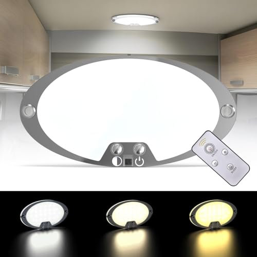 Kriogor LED Deckenleuchte 12v Wohnmobil mit Schalter mit Fernbedienung, 3 Modi, 3 Einstellungsschalter LED Innenbeleuchtung Auto 12V, 54 LEDs 600LM Dimmbar KFZ Innenraumbeleuchtung, Universal