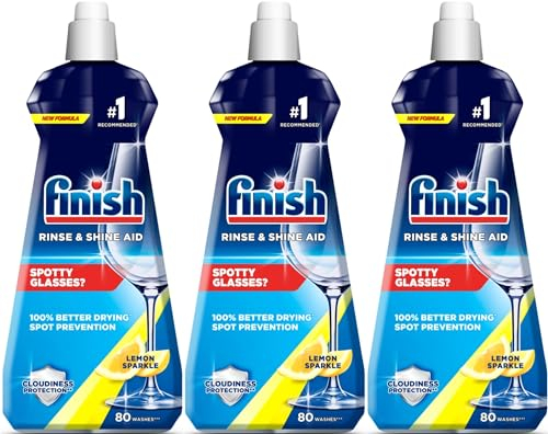 Finish, Dishwasher Rinse Aid, Lemon Rinse & Shine Cleaner, 400ml (3 x 400ml, Total 1.2L), Ultimate Clean & Diamond Shine, Glass Protection, Spot Prevention, Better Drying vs Finish Detergent alone